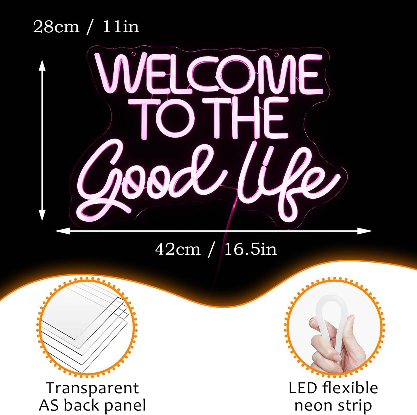 Welcome To The Good Life Neon Sign Letter LED Neon Lights Dimmable USB Powered 16.5’’X11’’Cool Wall Decorative Light Bedroom Kids Room Birthday Party Bar Decoration Gifts for Friend（Pink）