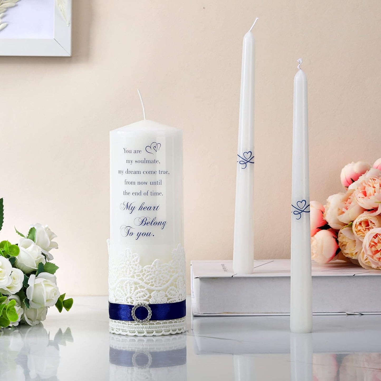 Frienda Unity Candles for Wedding Ceremony Set Wedding Unity Taper Candles Catholic Religious Ceremony Accessories(Heart Style)
