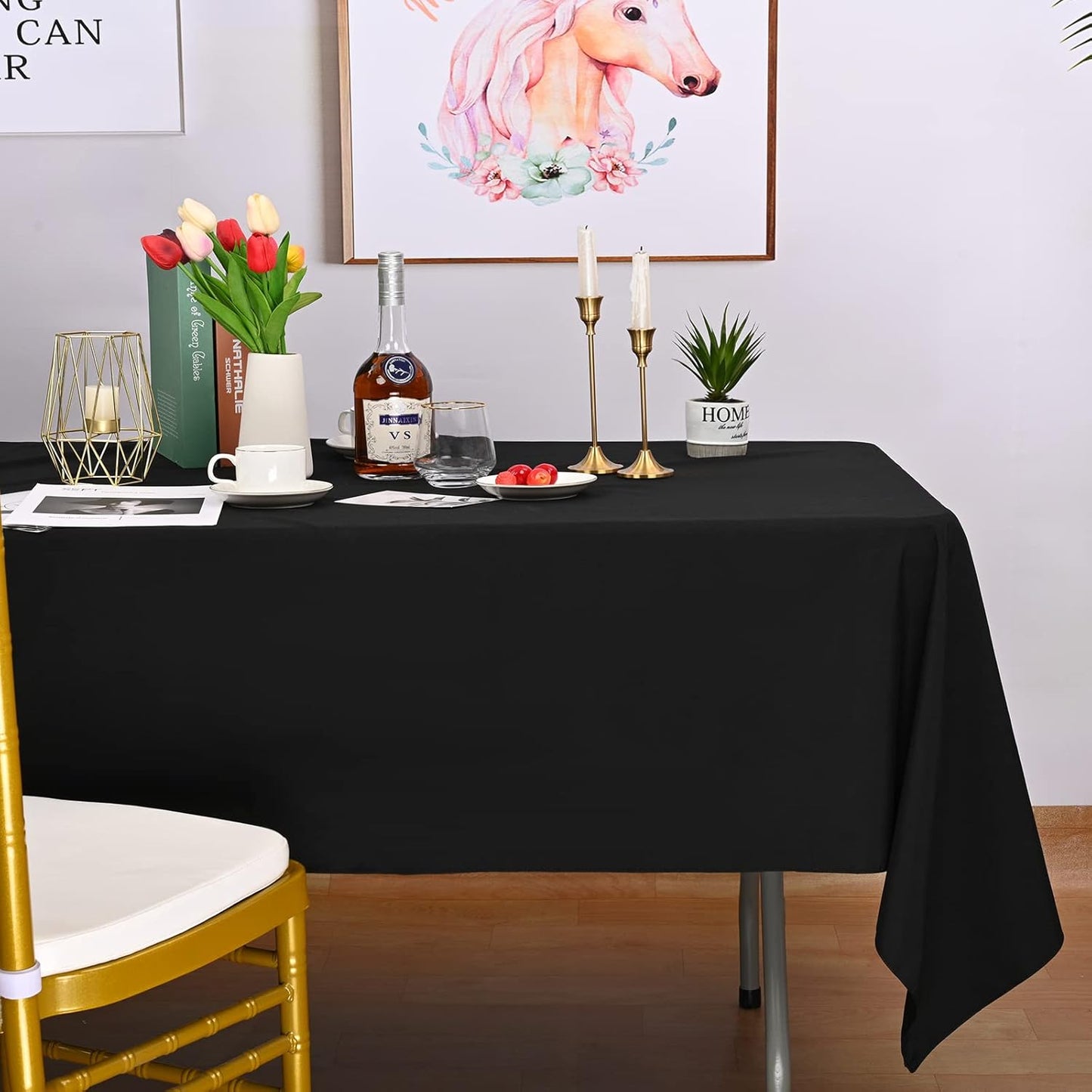 10 Pack Polyester Tablecloth, 60 x 102 Inch Black Polyester Table Cloth for 6 Feet Rectangle Tables, Stain and Wrinkle Resistant Washable Table Cover for Kitchen Wedding Banquet Restaurant Party