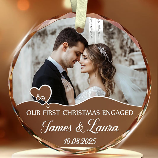 Personalized Our First Christmas Engaged Ornaments - Wedding Christmas Ornament For Newlywed Couple, Bride And Groom - Gifts For Newlywed Couples - Happy Engagement Gift