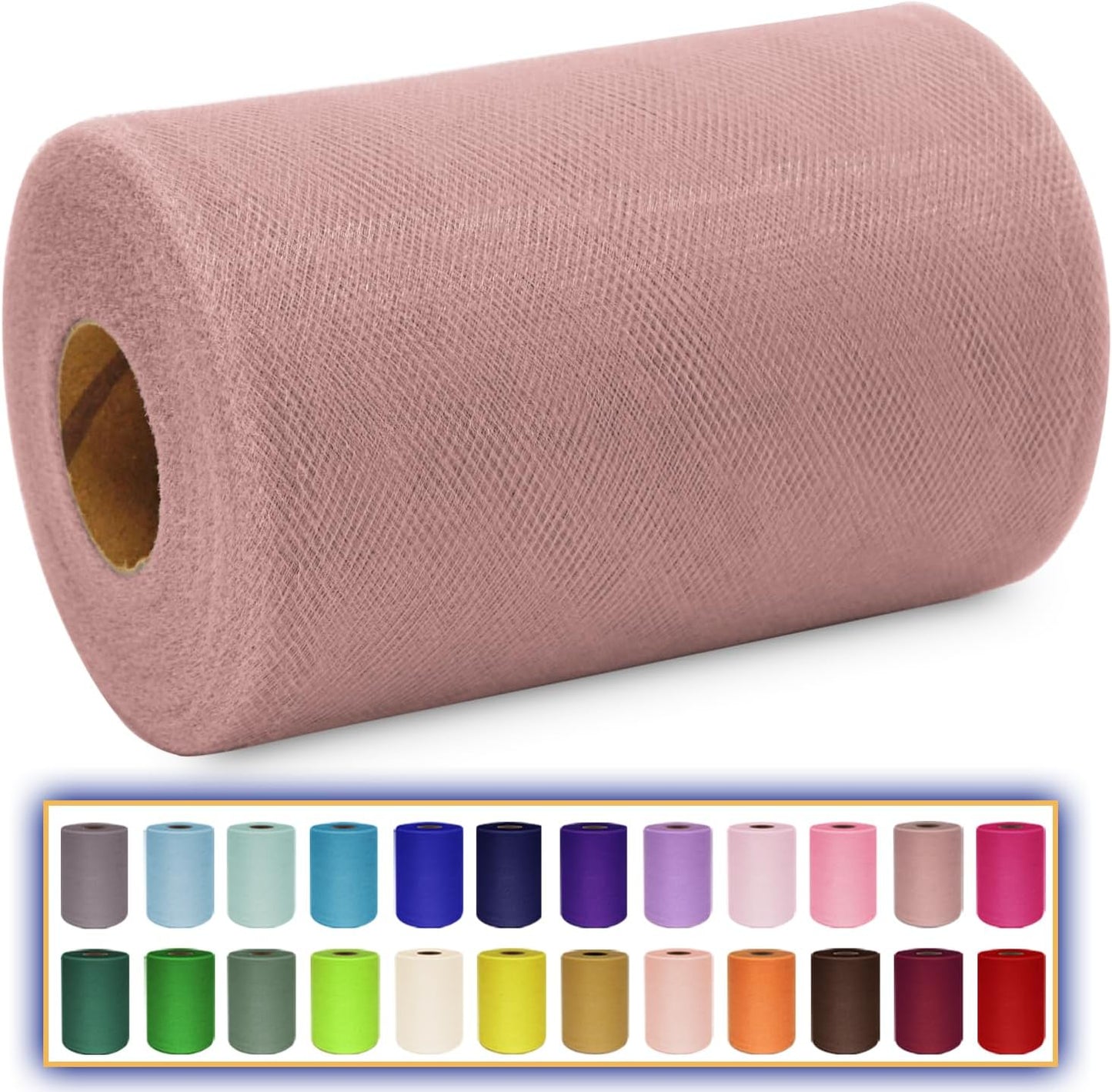 Dusty Rose Tulle Fabric Roll 6 Inch X 300 FT (100 Yards) Matte Tulle Ribbon Netting Mesh Spool for DIY Tutu Skirt Wedding Bow Gift Wrapping Baby Shower Christmas Party Halloween Decorations