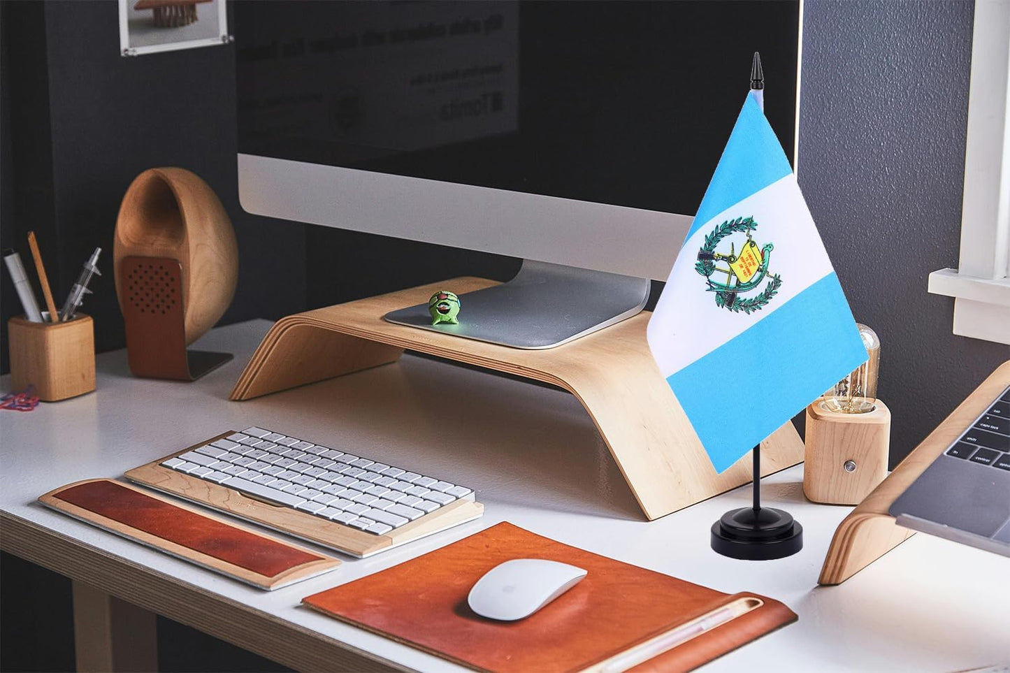 WXTWK 2 Pack Guatemala Flag Guatemala Deluxe Desk Flag Set - Mini Small Guatemalan Table Office Flags with Black 12" Solid Pole Stand Base Classroom Meeting Desktop Decorations