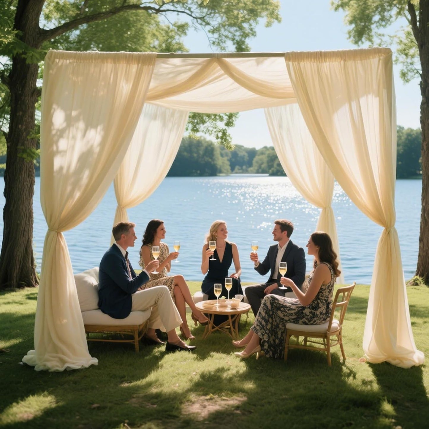 VOK Wedding Arch Draping Fabric Chiffon Fabric, 29in x 18Ft 2 Panels Sheer Chiffon Outdoor Curtain for Wedding Ceremony Birthday Party Decoration (Champagne,2 Panel)