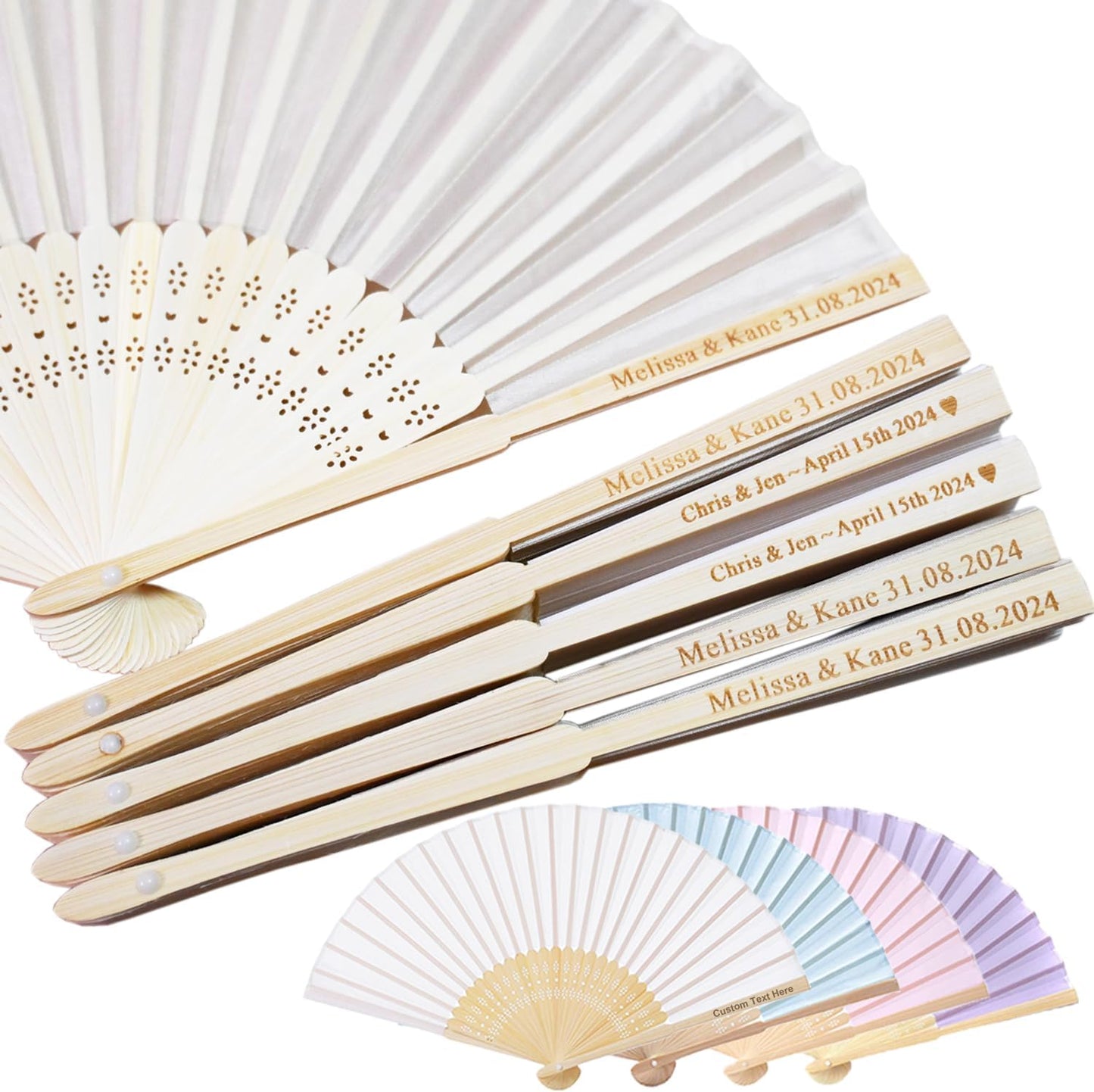 25 Pcs Personalized Cream Hand Fans for Wedding, Custom Engraved Silk Fans Folding Hand Fans, Summer Wedding Fans, Custom Wedding Party Favor Bridal Shower Gifts Baby Shower Favors