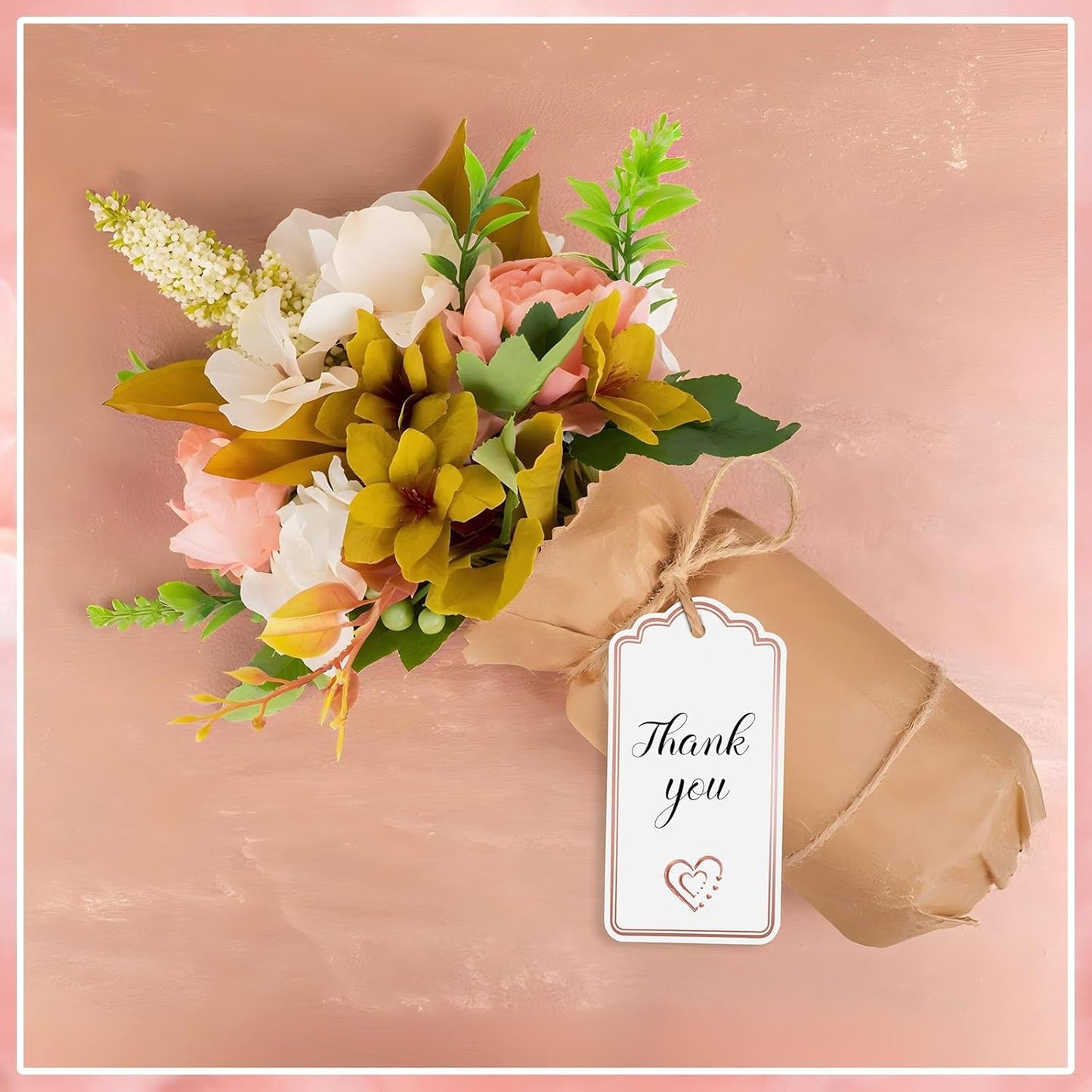 120 PCS Gift Tags with String Attached Foil Rose Gold Heart Paper Tags Writable Blank Tag for Gift Bags Wedding Baby Shower Birthday Presents Labeling DIY Craft Project Stocking Stuffers 3.5''×2''