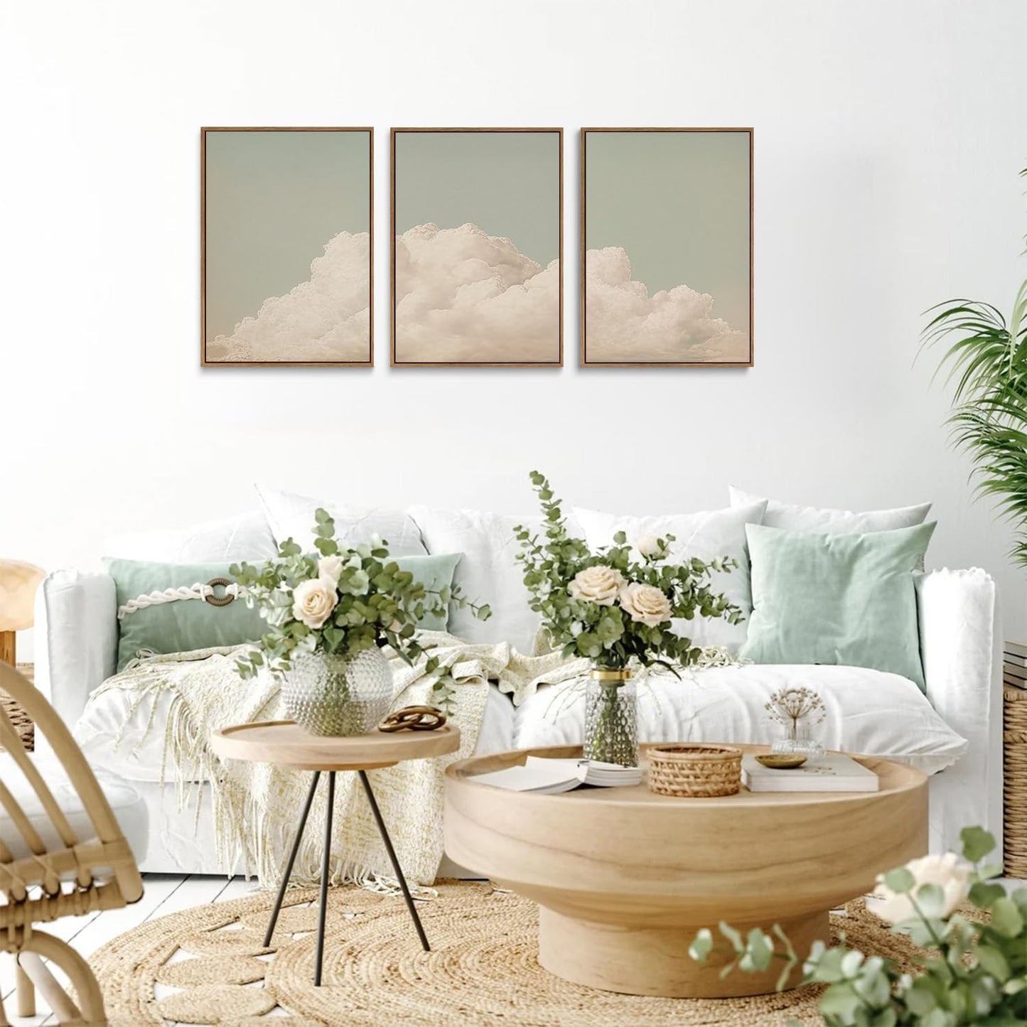 myusuar 3 Piece Large Modern Abstract Canvas Framed Wall Art For Living Room, Dearm Cloud Minimalist Wall Art Decor Posters Prints For Bedroom Office, 24x36in