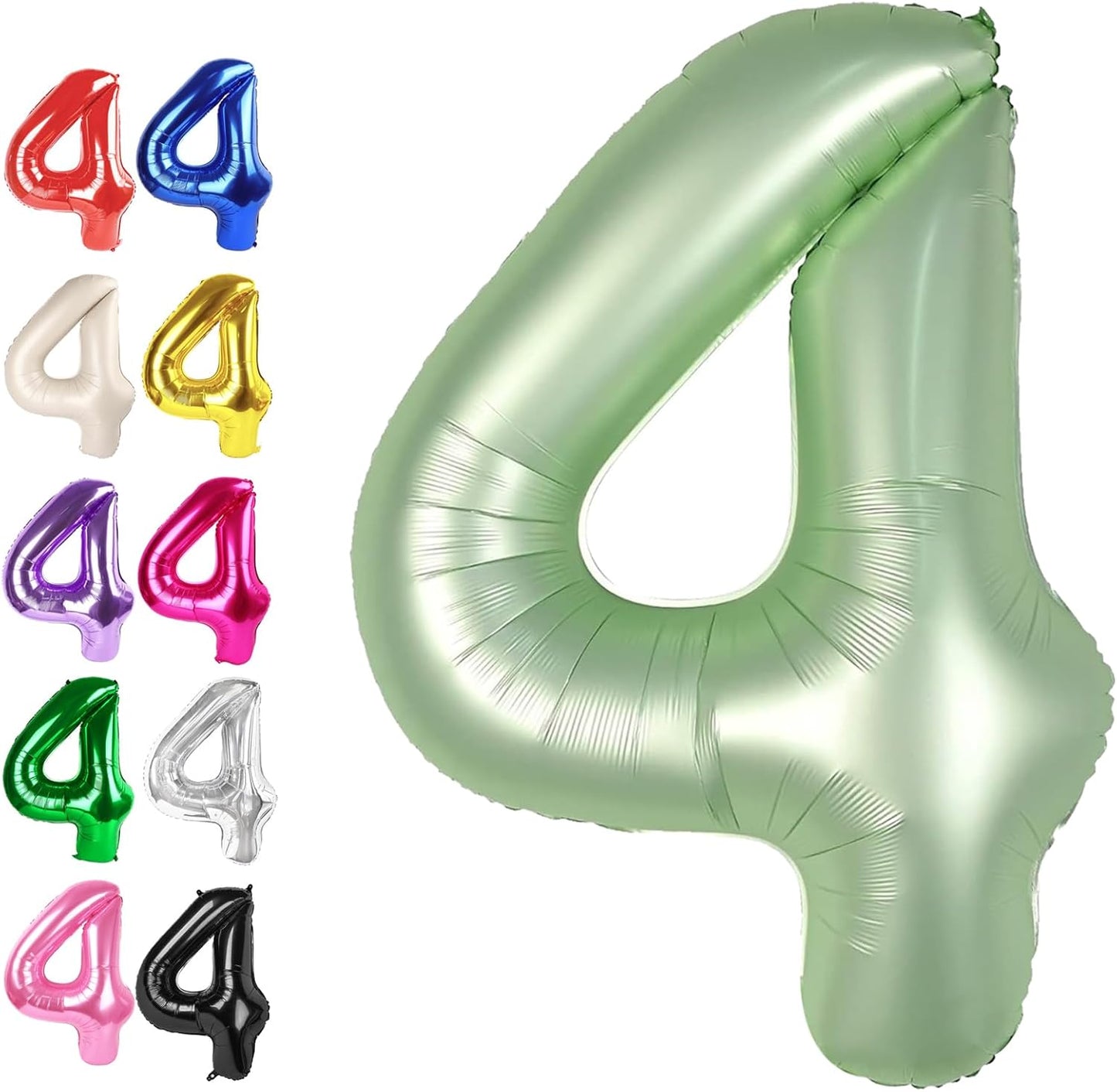40 Inch Sage Green Large Number 4 Balloons, Giant Foil Number Four 14 24 34 40 44 Balloons, Oliver Green Mylar Big Balloon for Anniversary Graduation Decorations