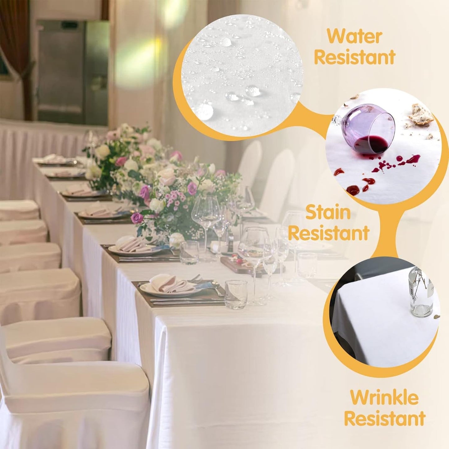 BRILLMAX 6 Pack White Tablecloths for 6 Foot Rectangle Tables 90 x 132 Inch - 6ft Rectangular Bulk Linen Polyester Fabric Washable Cloth Cover for Wedding Reception Banquet Birthday Party