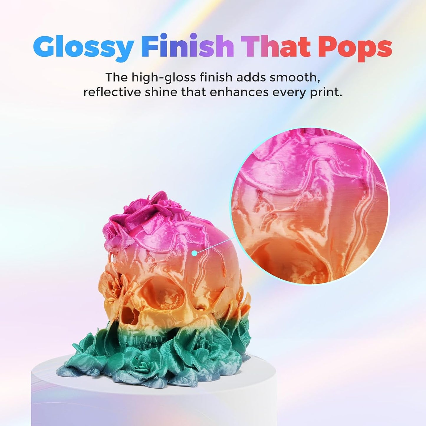 FLASHFORGE Silk PLA Filament 1.75mm Ranbow Candy, 3D Printer Filament 1kg (2.2lbs) Spool, Smooth and Silky Texture 3D Printing Filament, Dimensional Accuracy +/- 0.02mm