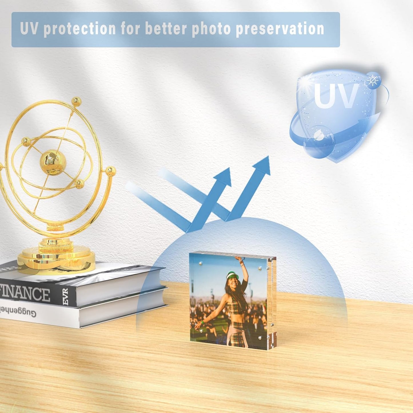 HELPLEX 5 Pack 8x8 Acrylic Picture Frames, 24mm Thicker Square Frameless Clear Frame Double Sided Magnetic Frame, Free Standing Desktop Display Stand