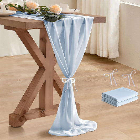2 Pack 10 Ft Chiffon Table Runner Baby Blue Gauze Long Table Runners 27x120 Inches Sheer Tulle Table Runner for Rustic Wedding Reception Bridal Shower Decorations Birthday Party