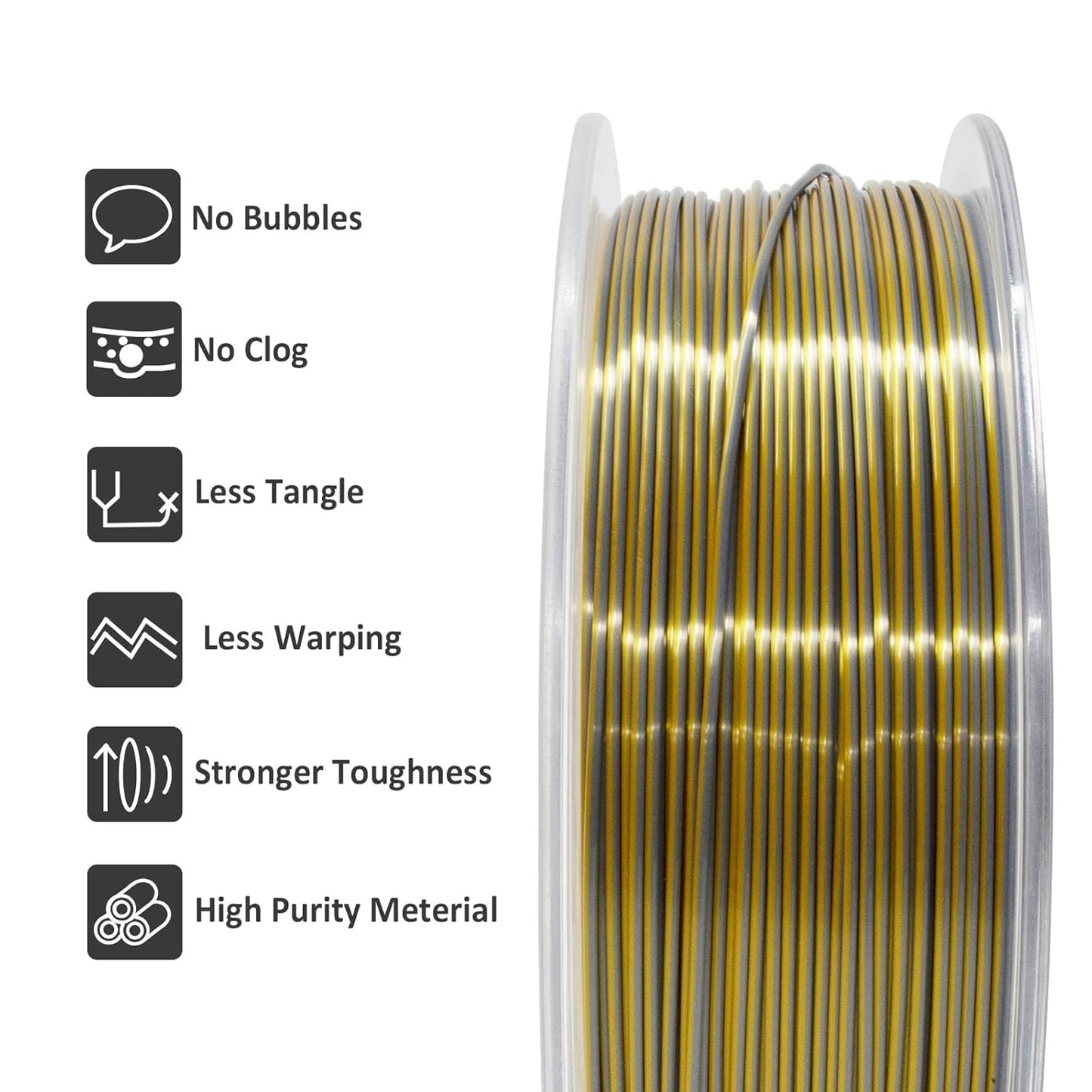 GIANTARM Dual Color PLA Filament, Silk PLA Filament 1.75mm +/-0.02mm,1KG Spool(2.2lbs) Vacuum Packaging, 3D Printing Filaments Fit Most FDM Printer