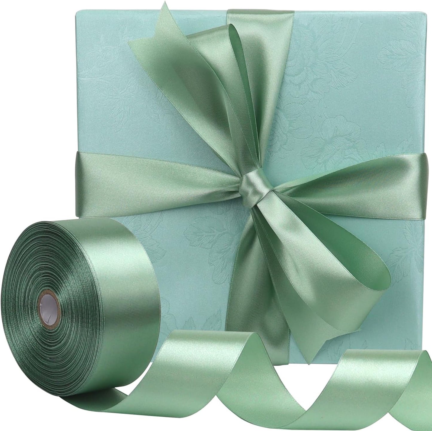 Sage Green Solid Satin Ribbon 1-1/2 Inch 50 Yards Solid Polyester Fabric Ribbon for Gift Wrapping Wedding Christmas Baby Shower Birthday Party Decoration Handmade Immortal Flower Craft