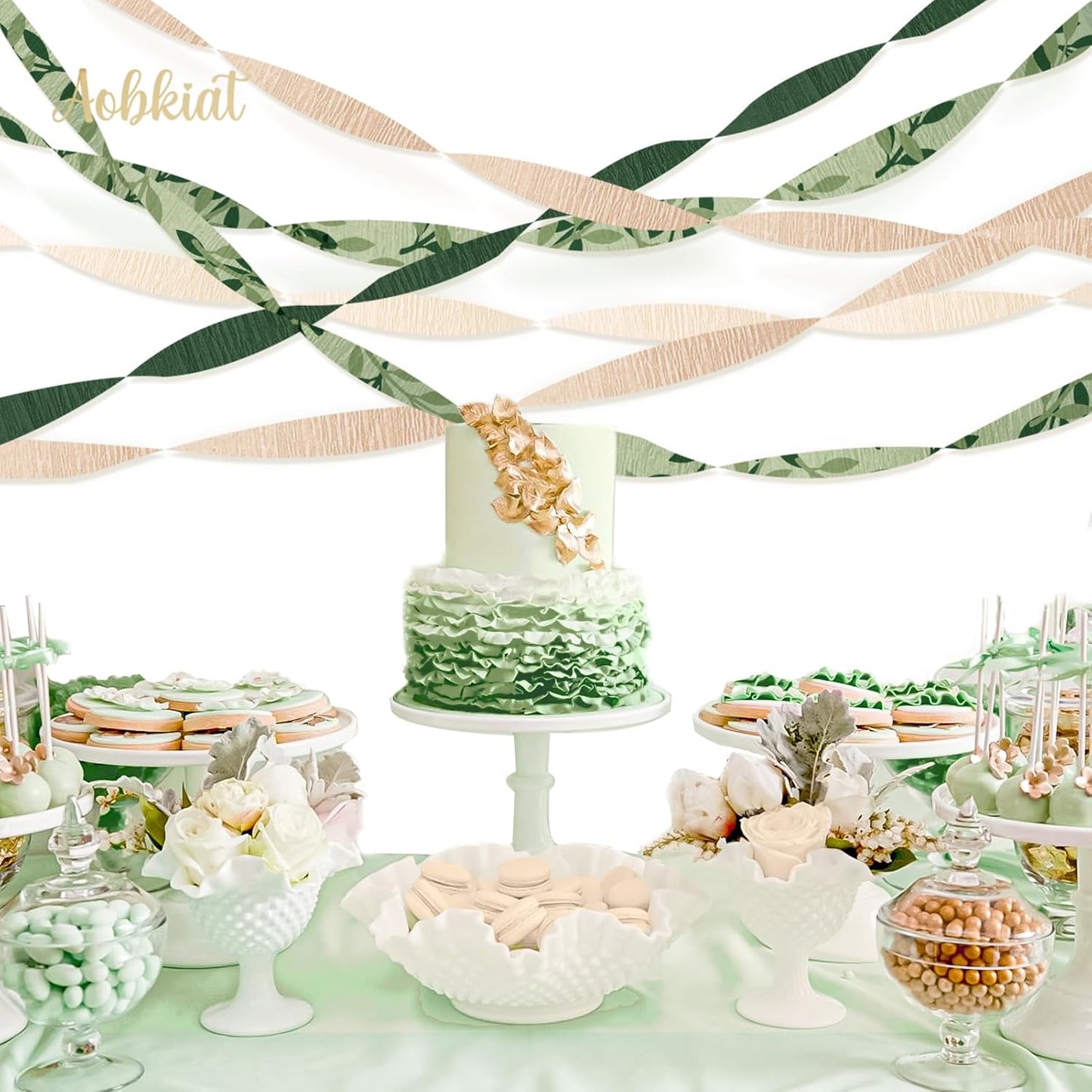 AOBKIAT Wedding Party Baby Shower Decorations,8 Rolls Green Crepe Paper Streamers for Birthday,Engagement,Bridal Shower,Anniversary,DIY Tassels,Boho Green Theme Party