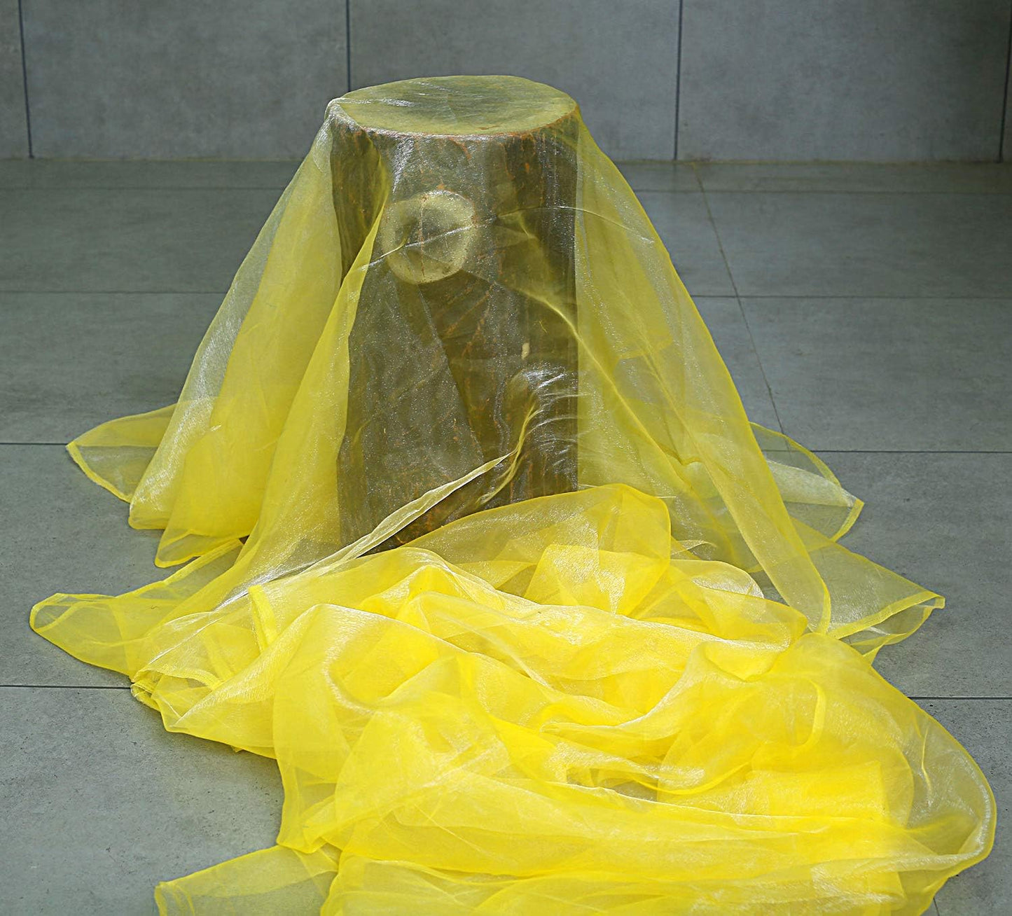 VDS Yellow Organza Fabric, 5 Yards Continuous, 45” Wide, Wedding Party Decoration Iridescent Crystal Sheer Shiny Organza Tulle Bridal Dress DIY Crafts Costume Sewing Backdrop Arch Cloth