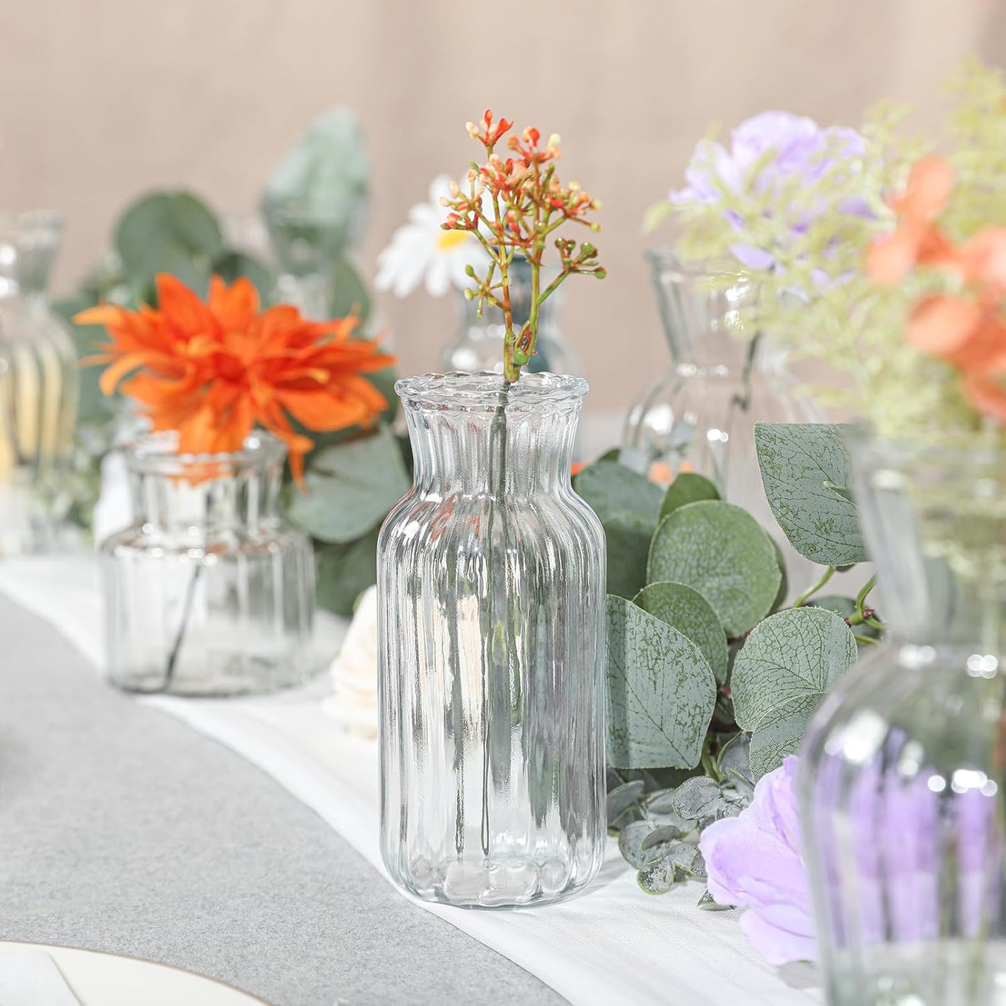 Modern Clear Glass Vase Set - 9Pcs Small Handmade Flower Vases, Decorative Mini Bud Vases for Wedding Reception, Dining Table, and Home Decor - Perfect for Single Stem Flowers