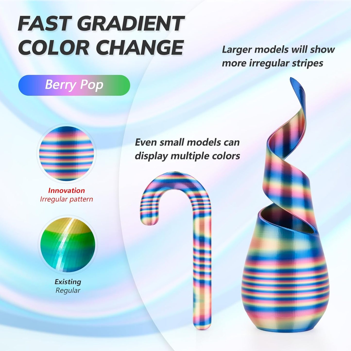 AMOLEN Silk PLA 3D Printer Filament Bundle, Shiny Multicolor Rainbow Pack, Fast Color Change PLA 1.75mm 3D Printing Filament for Most FDM 3D Printer, 1KG X 4 Spools