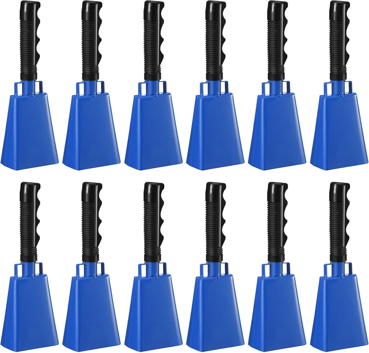 Pelopy 12 Pcs Large Cow Bell 9 '' Cowbell with Handle Cowbells for Sporting Events Hand Percussion Cheering Bell Chimes for Football Game, Alarm Loud Noise Makers, Musical Instrument(Blue)