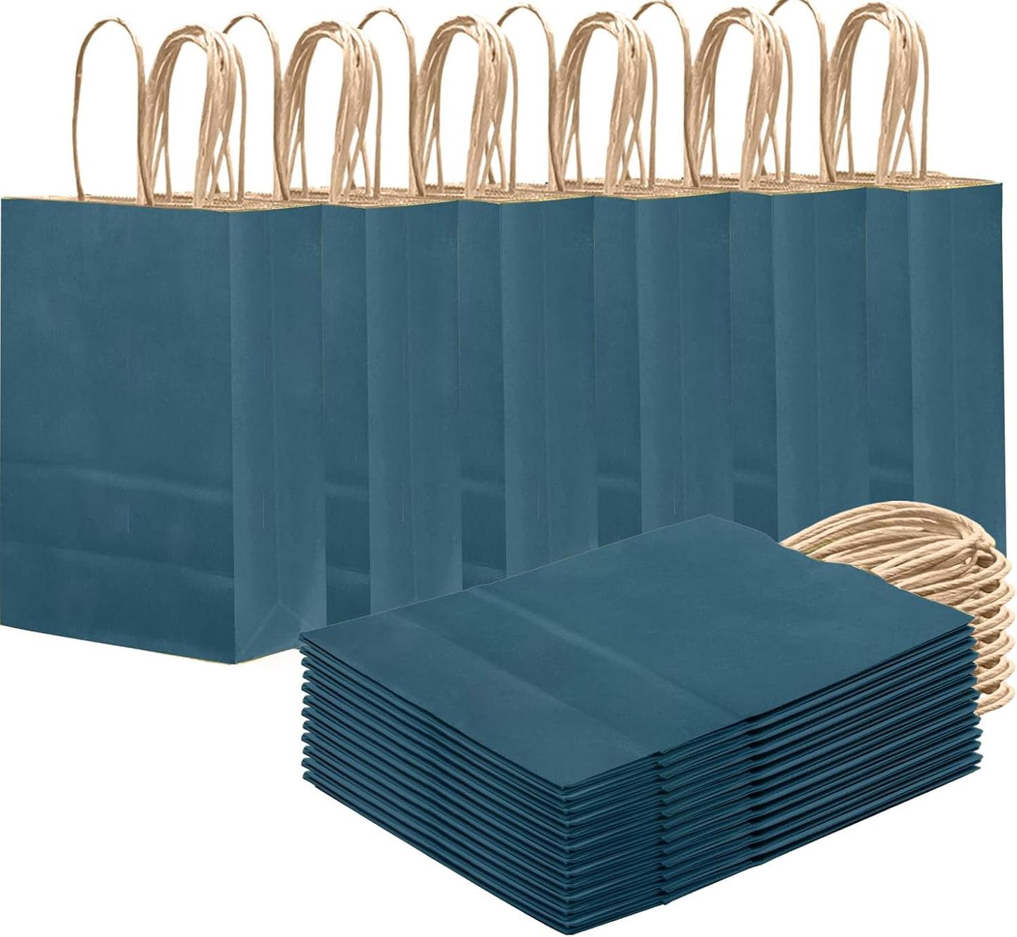 qiqee Ink Blue Gift Bag with Handles Bulk 24Pcs Paper Bags -8.3"x6"x3. 15" Party Favor Bags - Solid Color