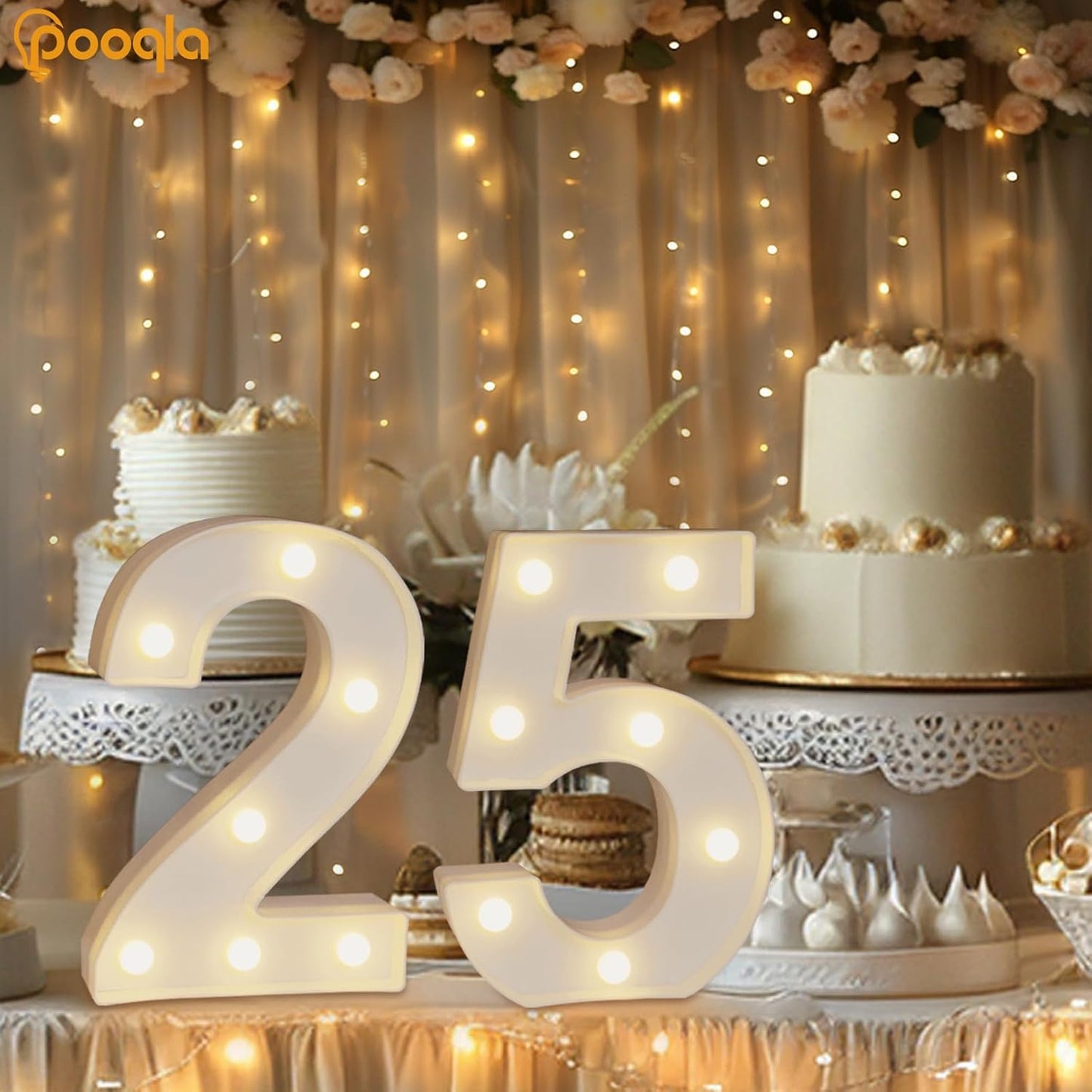 Pooqla 25th Birthday Decorations for Her Him, Light Up Number 25 for Party Table Decorations, 25th Birthday Gift for Women Men, Backdrop Wall Decor for 25th Wedding Anniversary Decoration