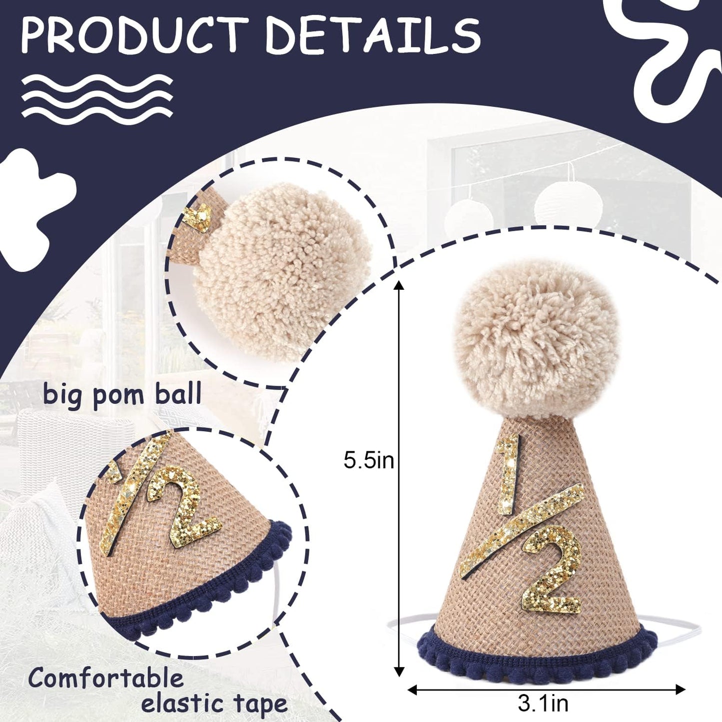 WAOUH Half Birthday Hat - Bow Cake Smash Crown for 6 Month Baby, Mini Photo Prop