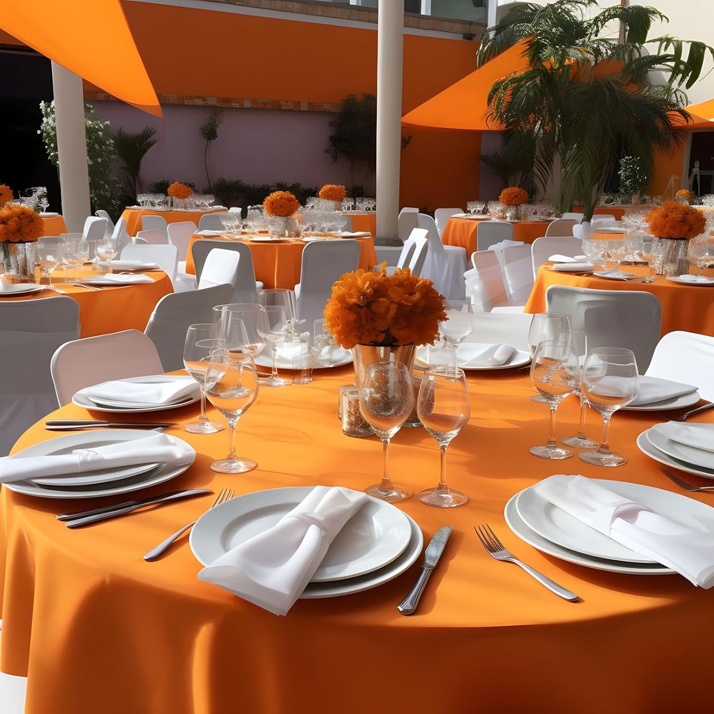 8 Pack Orange Round Tablecloth 120 Inch Stain and Wrinkle Resistant Round Orange Table Cloth Reusable and Washable Polyester Fabric for Buffet Wedding Party and Banquet