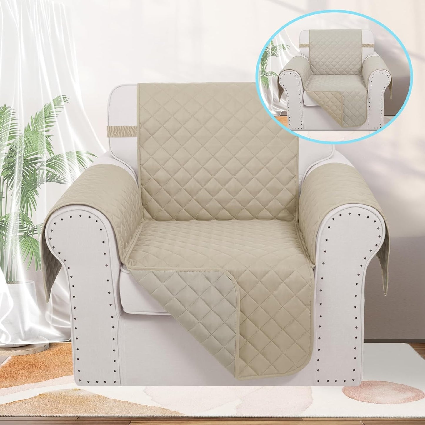 Recliner Chair Covers Reversible Sofa Cover Couch Cover for Pets Lazy Boy Furniture Protector(23''Chair,Sand/Beige)