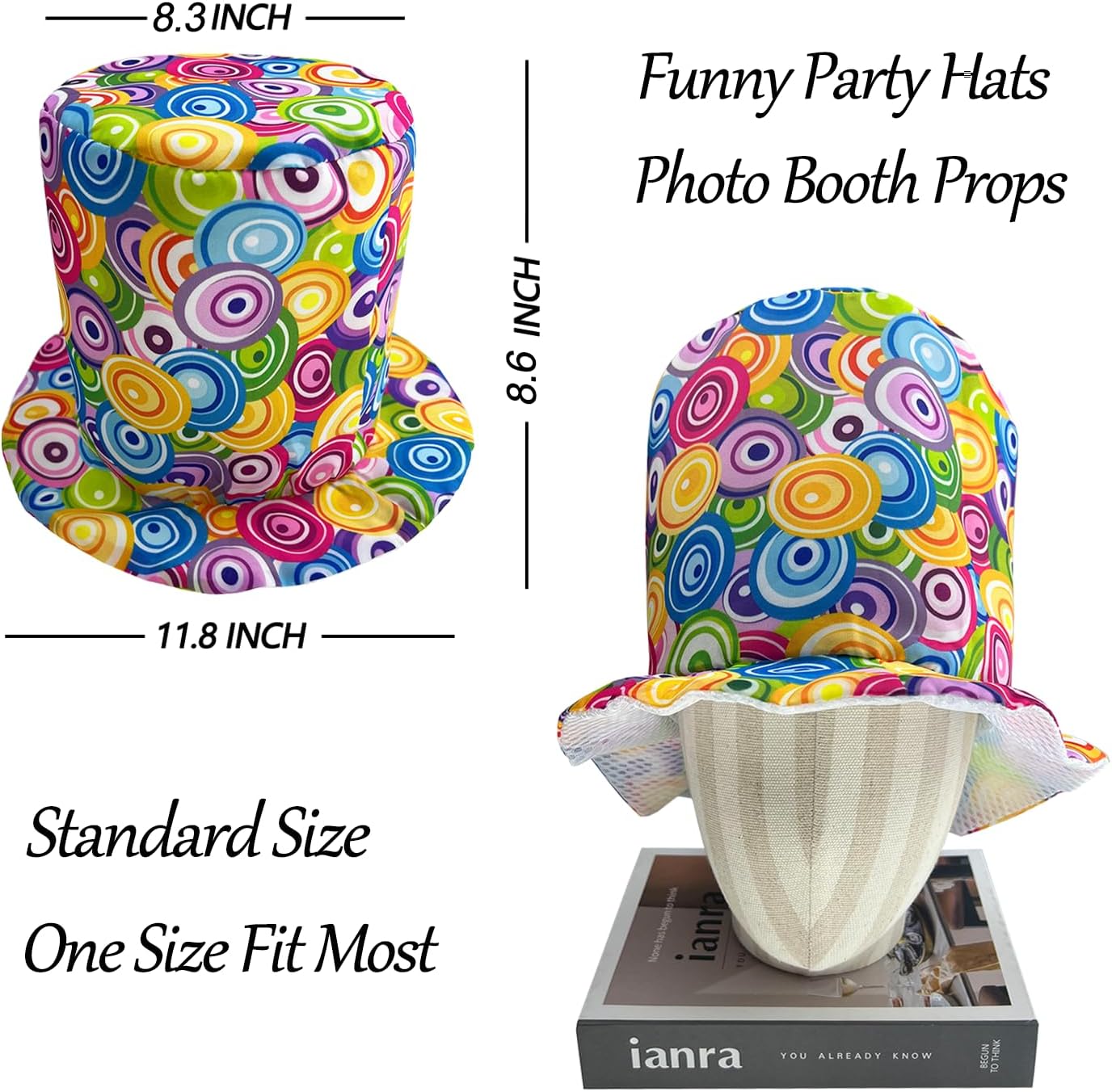 6 Assorted Pattern Funny Party Top Hats - Novelty Crazy Hats - Dress Up Costume Hats - Photo Booth Props for Adults Teen