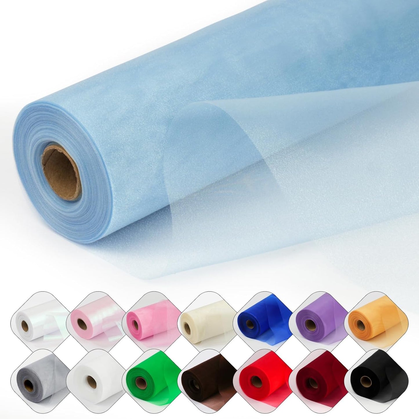 Crystal Organza Fabric Tulle 11 Inch by 50 Yards Sheer Tulle Rolls for DIY Craft Wedding Party Baby Shower Decor Gift Wrapping Party Supplies (Light Blue)