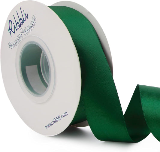 Ribbli Forest Green Double Faced Satin Ribbon,1” x Continuous 25 Yards,Use for Craft Bows Bouquet, Gift Wrapping, Wedding Decoration, Floral Arrangement