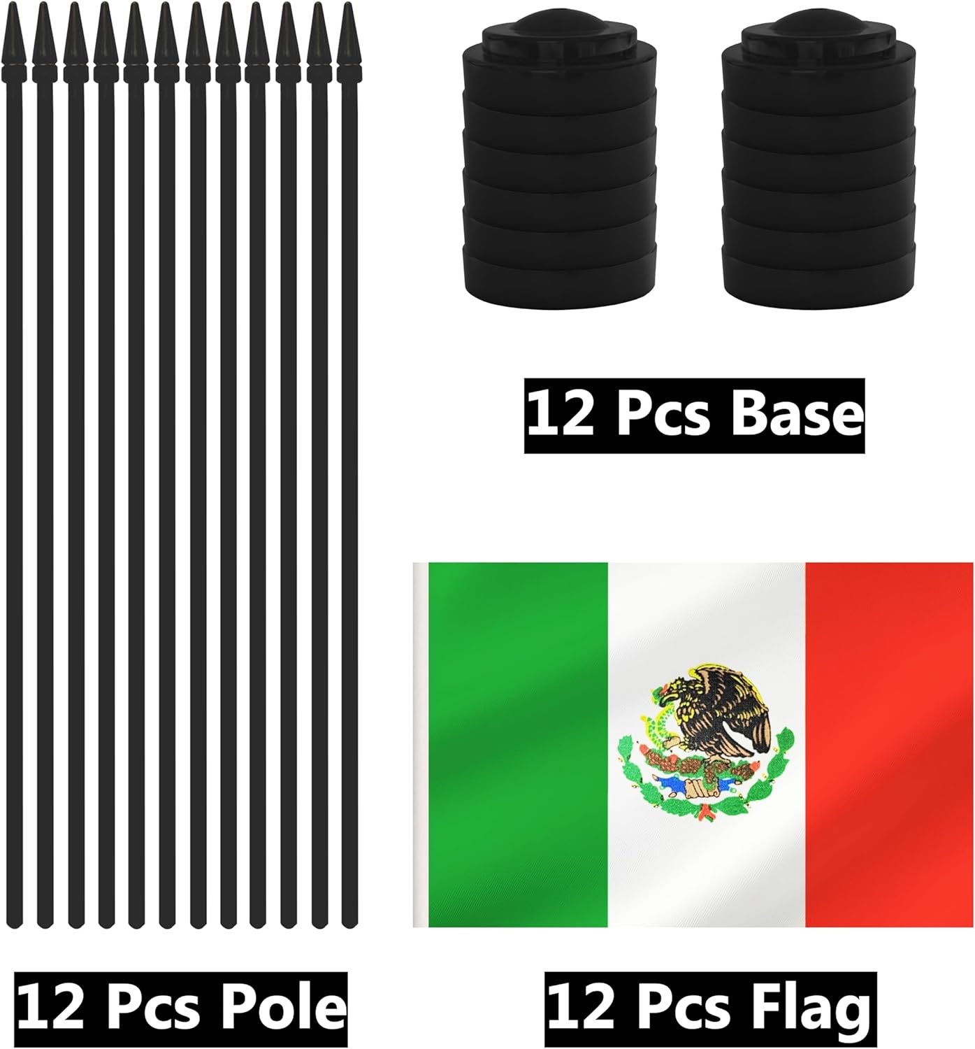 12 Pack Mexico Desk Flags, Mexican Desktop Flag, Small Miniature Office Flags with 12" Black Pole and Black Base, Offices, Classroom, Home, Festival Decoration (Mexico)