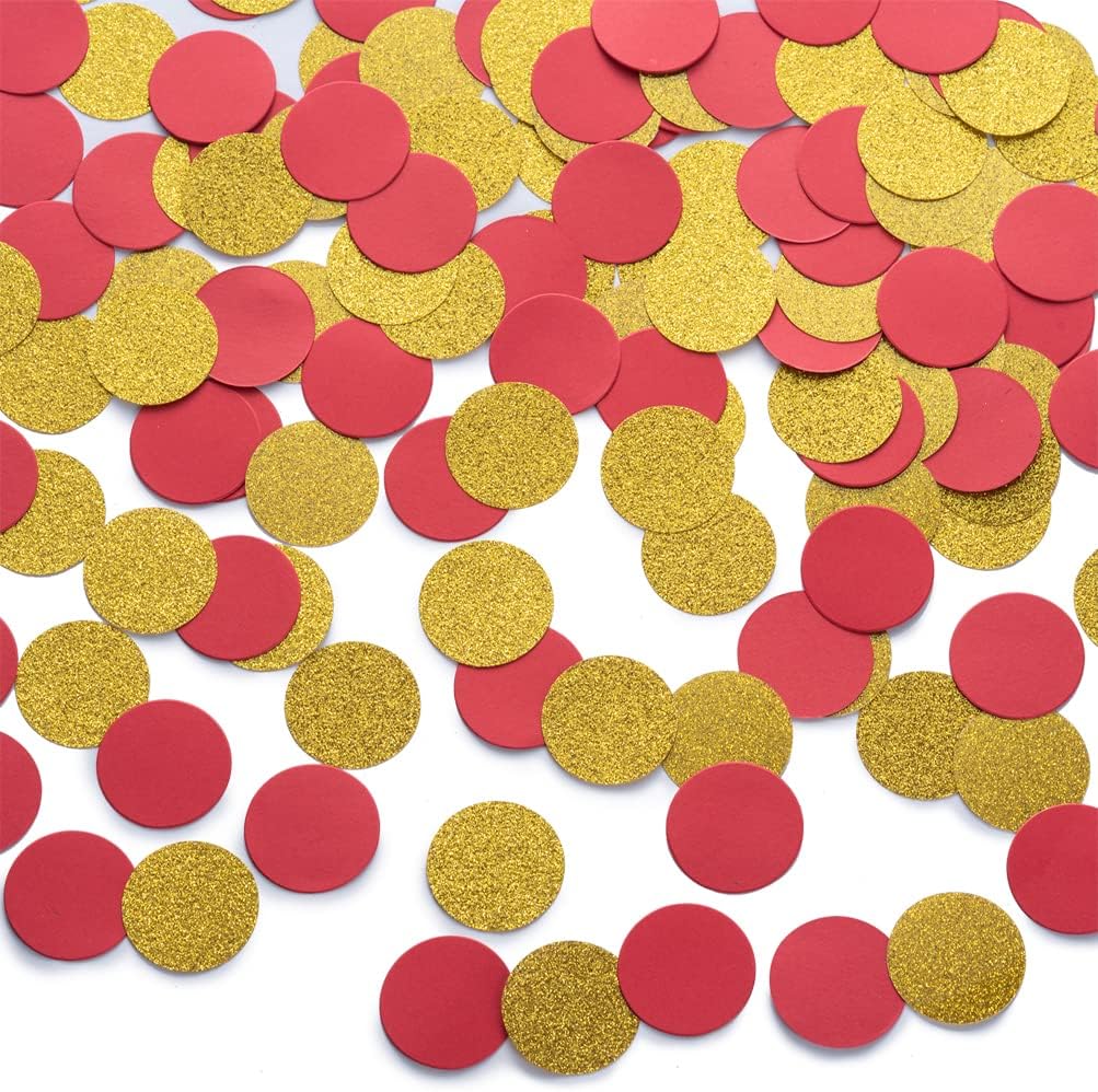 Gold and Red Confetti Table Decoration for Birthday Wedding Graduation Retirement Theme Party,1.2 inch in Diameter,200 Counts