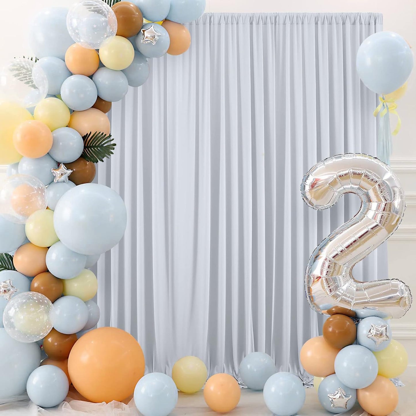 30 ft x 10 ft Wrinkle Free Silver Backdrop Curtain for Parties, Polyester Silver Grey Backdrop Drapes 6 Panels 5x10ft for Baby Shower Photoshoot Engagement Wedding Birthday Photography Background