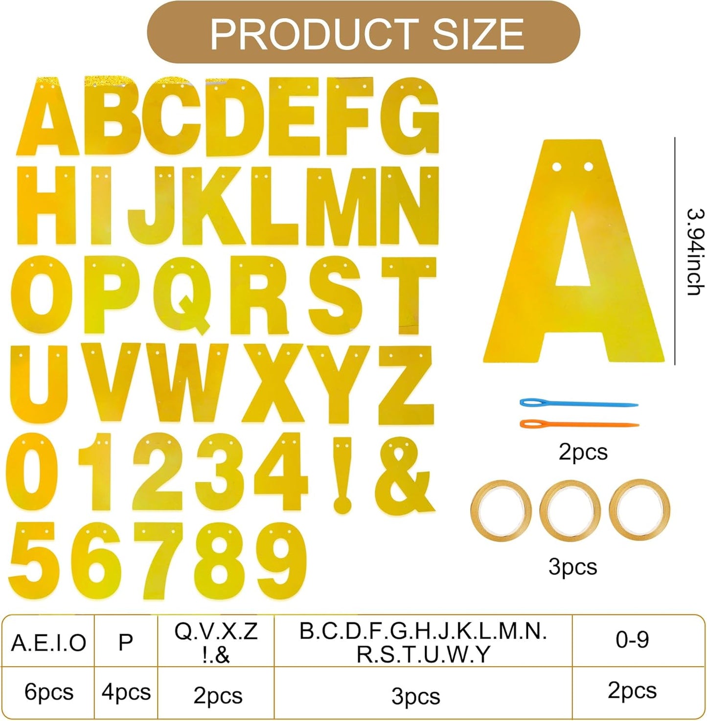 BEISHIDA Double-Sided Gold 116 PCS DIY Letter Banner Kit Make Your Own Banner,Including 111 Letters and Numbers 3 Rope and 9 Threading Device,Customized for Birthday Graduation Wedding Decor