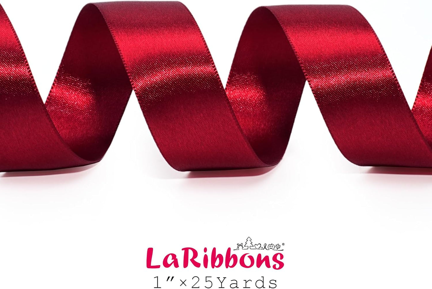 LaRibbons Burgundy Satin Ribbon 1 Inch 25 Yards Luxury Double Faced Dark Red Silk Ribbon for Flower Bouquet Crafts Gift Wrapping Wedding Party Christmas Decoration