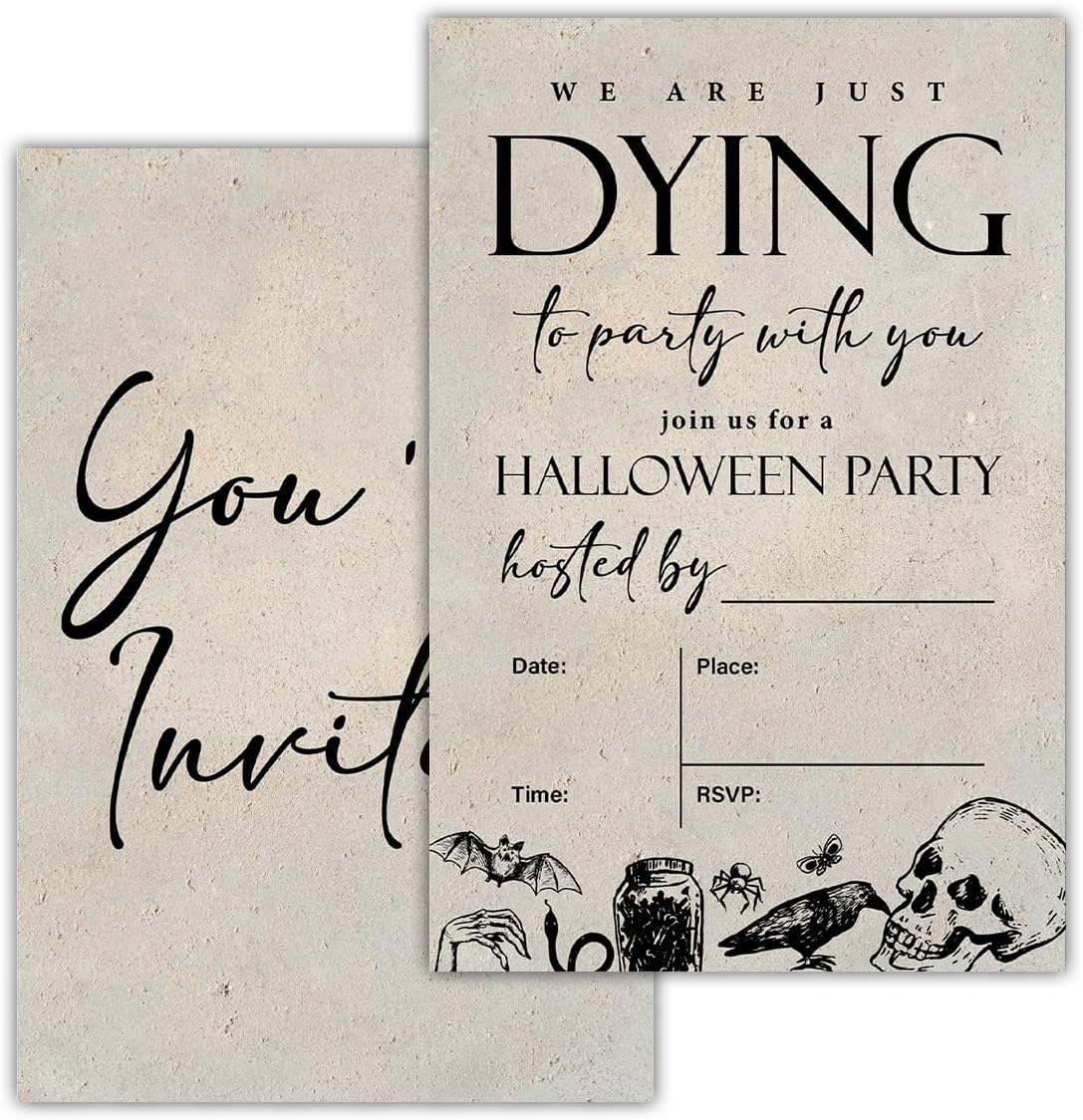 Vintage Halloween Party Invitations for Adults Skull Halloween Party Fill in Invites Cards With Envelopes (20 Count), Double Sided Design