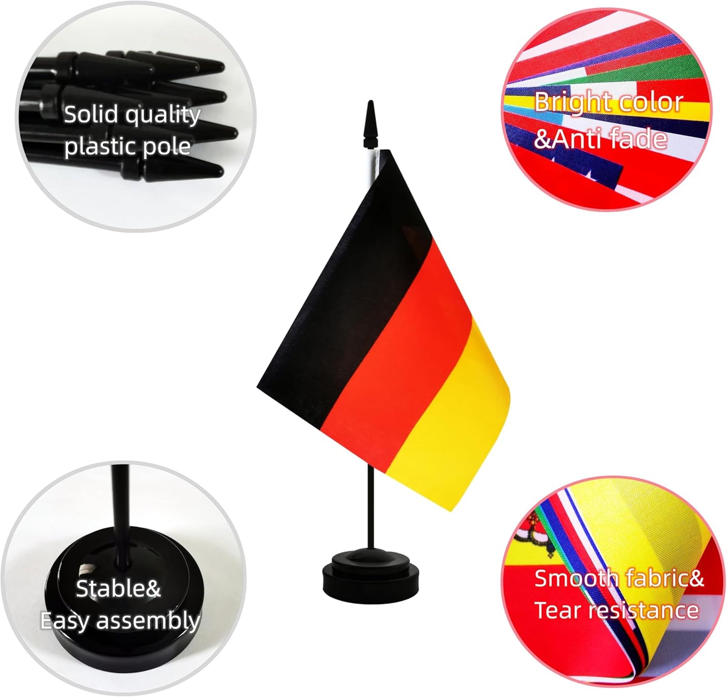 2 Pack Germany Desk Flag, Germanic Table Office Flag with Solid Pole and Stand Base, International Country Flag, Festival Celebration, Classroom Meeting Desktop Decoration (Germany)