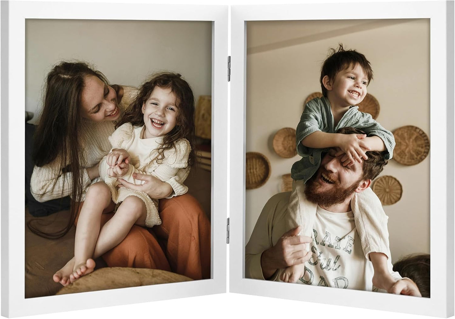 decorUhome Double 8x10 Picture Frame Vertical, Engineered Wood Bifold Photo Frame with Plexiglass for Tabletop Display, 8x10, White