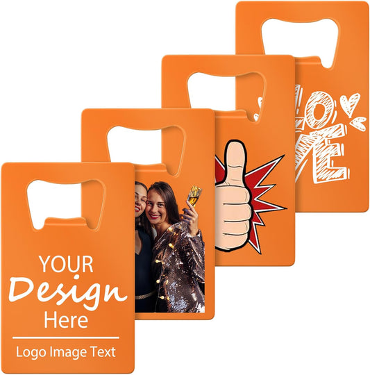 Personalized Credit Card Bottle Opener, Custom Stainless Steel Beer Bottle Opener, Upload Your Name/LOGO/Text, for Wedding Favors, Brewery, Bar, Anniversaries, Party (Orange)
