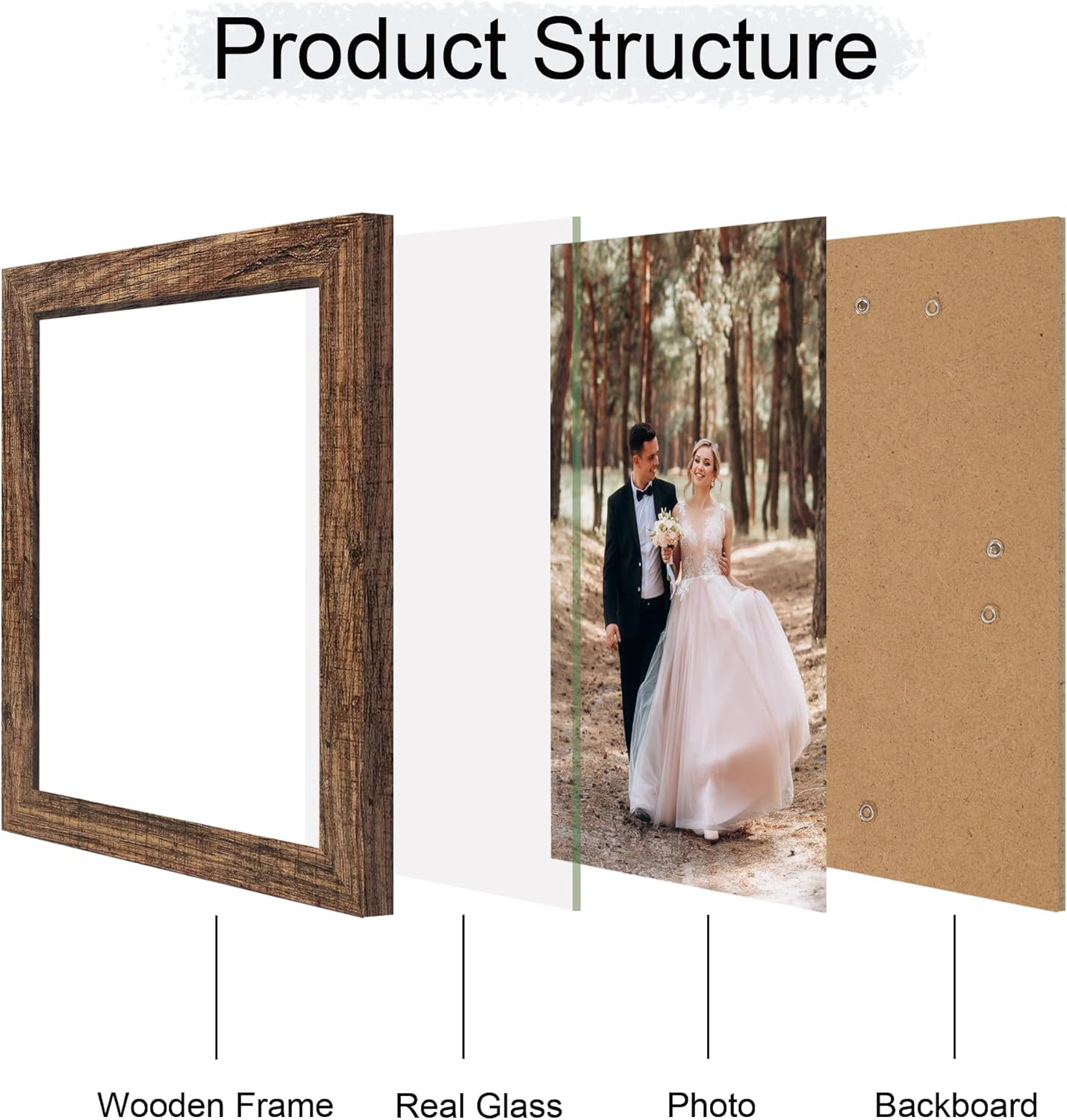 8.5x11 Picture Frame Set of 4, High Definition Real Glass Rustic Frame, Wood Photo Frames 8.5 by 11 Diploma Document for Wall Hanging and Tabletop Display
