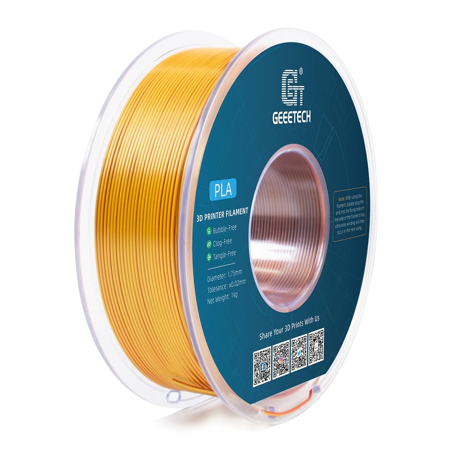Geeetech 3D Printer Silk PLA Tri-Color Filament, Metal-Like Shiny Silk Filament 1.75mm 1kg (2.2lbs) Spool, Dimensional Accuracy +/- 0.02 mm, Tri-Color Gold Silver Copper
