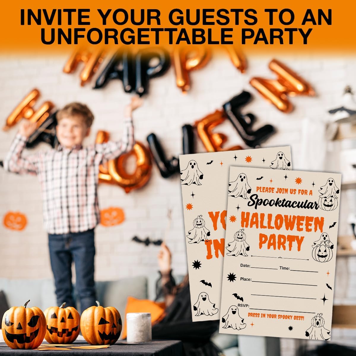 Halloween Party Invitations, Ghost Spooktacular Halloween Party Fill in Invites Cards With Envelopes (20 Count), Double Sided Design