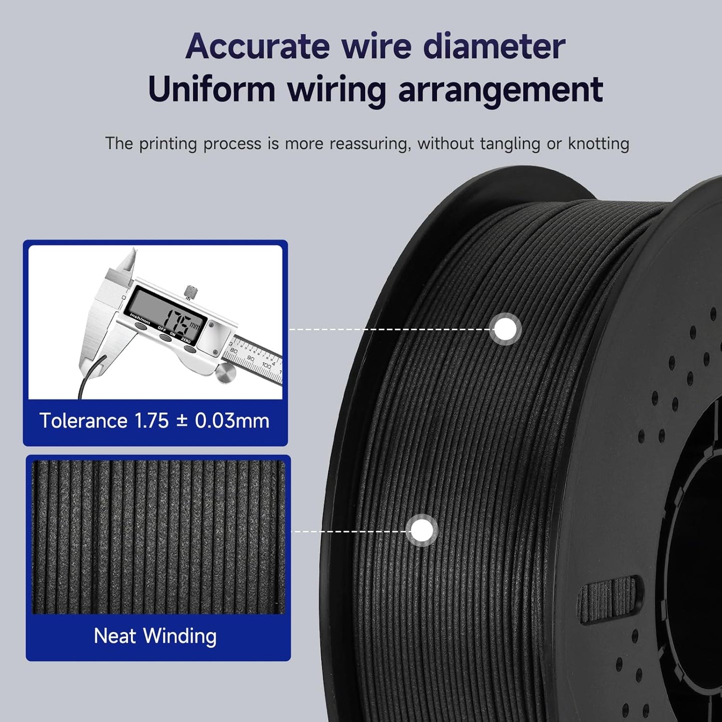 Kingroon PETG CF Filament 1.75mm 3D Printer Filament Black Carbon Fiber Pla Filament 1kg Filament Dimensional Accuracy +/- 0.02mm, Fit Most FDM Printer