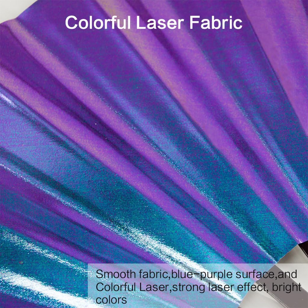 Large Rave Fan, Clack Folding Hand Fan with Premium Fabric, Thick Bamboo Frame for Men Women Gift for EDM, Festival, Club, Party, Dance, Decoration (Holographic Blue-Purple, 13")