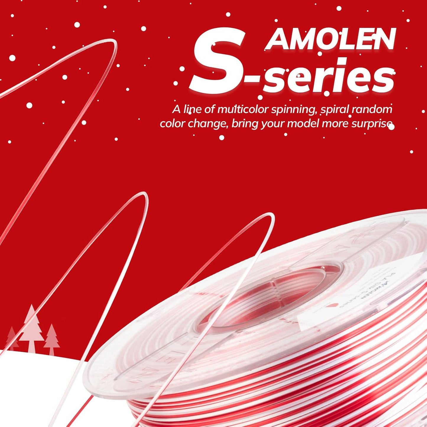 AMOLEN Silk PLA 3D Printer Filament, Shiny Multicolor Christmas Rainbow PLA Filament 1.75mm, Fast Color Change PLA 3D Printing Filament for Most FDM 3D Printer, Red White, 1kg (2.2lbs)