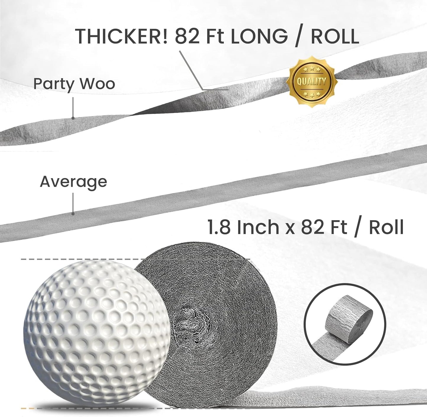 PartyWoo Silver Crepe Paper Streamers 4pcs 328ft Pack of Silver Crepe Paper for Wedding Bachelorette Birthday Baby Shower Bridal Shower Engagement Anniversary New Year Graduation Party Decorations