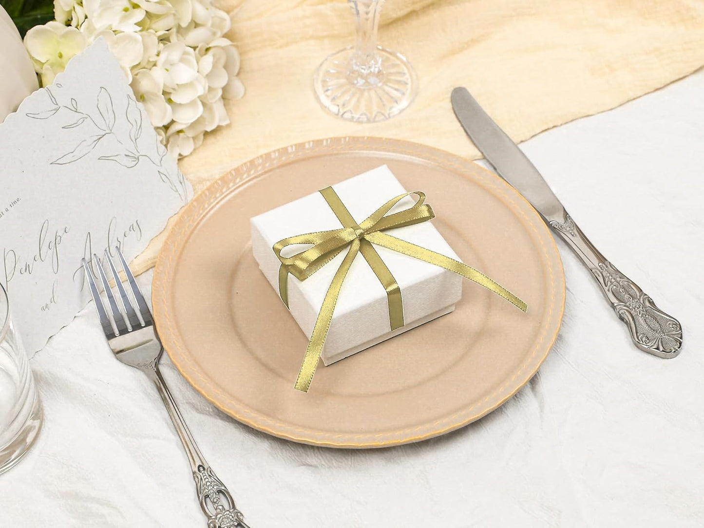 Light Gold Satin Ribbon 1/4 inch X Continuous 100 Yards, Single Face Polyester Ribbon Perfect for Gift Wrapping, Flower Bouquet, Wedding Decor, Crafts, Bow Making, Sewing and More