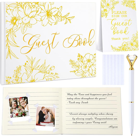 Wedding Guest Book Personalized Photo Guestbook to Sign at Reception Wedding Guest Sign in Book Photo Album Hard Cover 88 Lined Pages for Baby Shower Birthday Anniversary Party(Gold Foil)