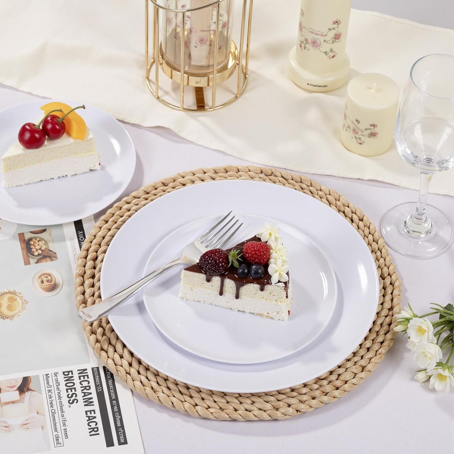 bUCLA 100PCS White Plastic Plates - Heavy Duty White Disposable for Wedding & Party, Include 50 Dinner 10 inch & 50 Dessert 7 inch