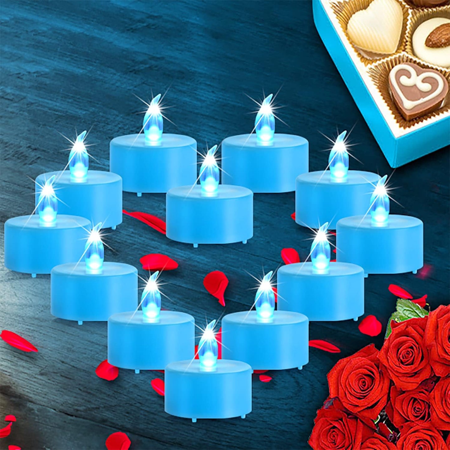 LED Tea Lights Candles- 100PACK Blue Flameless Candles Realistic and Bright Flickering Long Lasting 200Hours for Holiday Celebration,Party,Home Decoration,Battery Operated